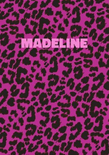 Madeline: Personalized Pink Leopard Print Notebook (Animal Skin Pattern). College Ruled (Lined) Journal for Notes, Diary, Journaling. Wild Cat Theme Design wi