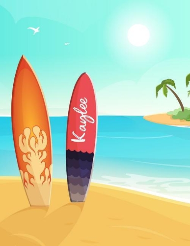 Kaylee: Personalized Surfing Notebook - Lined Composition Journal - Beach Surf Ocean Sand Palm Trees Surfboards Note Pad - Christmas Gift, Mother's Day Pres