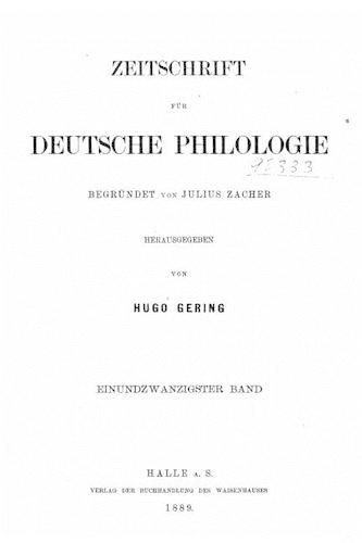 Zeitschrift Für Deutsche Philologie