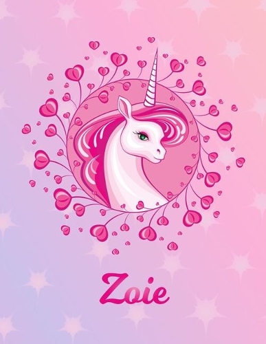 Zoie: Unicorn Large Blank Primary Handwriting Learn to Write Practice Paper for Girls - Pink Purple Magical Horse Personalized Letter Z Initial Custom Fir