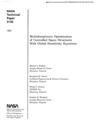 Multidisciplinary Optimization of Controlled Space Structures with Global Sensitivity Equations