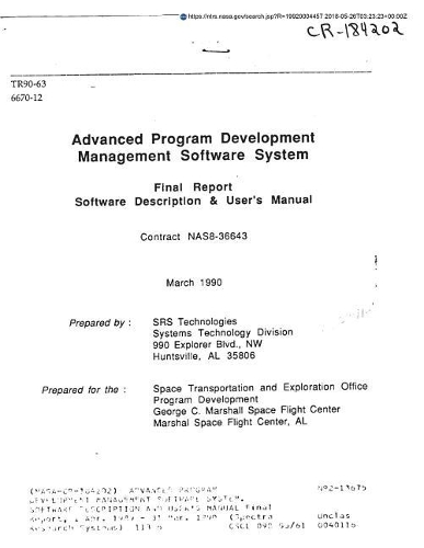 Advanced Program Development Management Software System. Software Description and User's Manual