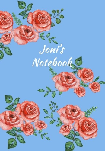 Joni's Notebook: Personalized Journal - Garden Flowers Pattern. Red Rose Blooms on Baby Blue Cover. Dot Grid Notebook for Notes, Journaling. Floral Watercolor Design