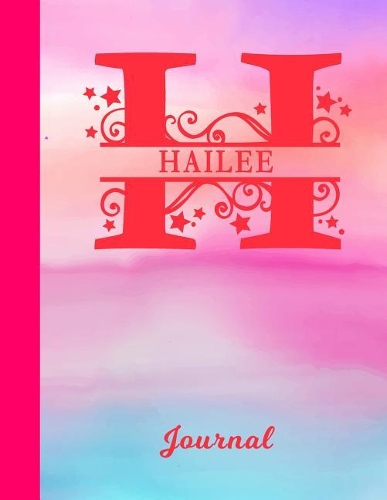 Hailee: Blank Journal - Personalized First Name & Letter Initial Personal Writing Diary Glossy Pink & Blue Watercolor Effect Cover Daily Journalism Entries 
