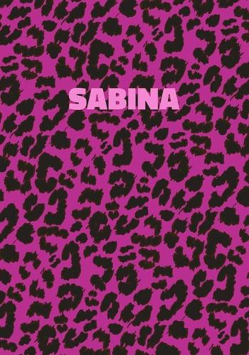 Sabina: Personalized Pink Leopard Print Notebook (Animal Skin Pattern). College Ruled (Lined) Journal for Notes, Diary, Journaling. Wild Cat Theme Design wi