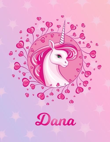 Dana: Unicorn Large Blank Primary Handwriting Learn to Write Practice Paper for Girls - Pink Purple Magical Horse Personalized Letter D Initial Custom Fir