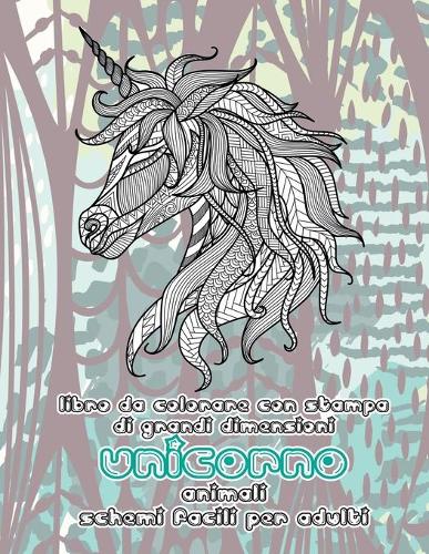 Libro da colorare con stampa di grandi dimensioni - Schemi facili per adulti - Animali - Unicorno