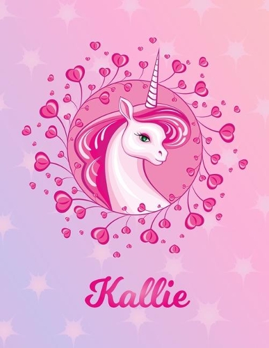 Kallie: Unicorn Large Blank Primary Sketchbook Paper - Pink Purple Magical Horse Personalized Letter K Initial Custom First Name Cover - Drawing Sketch Book