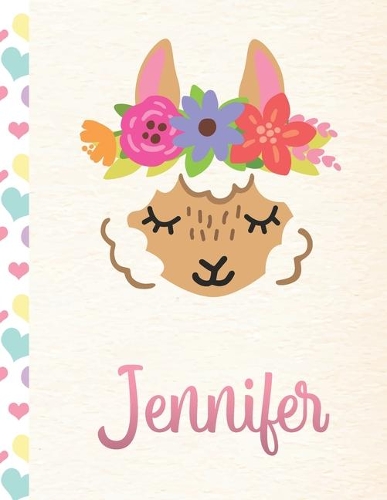 Jennifer: Personalized Llama Journal For Girls - 8.5x11 110 Pages Notebook/Diary With Pink Name