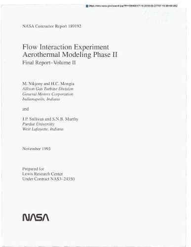Flow Interaction Experiment. Volume 2: Aerothermal Modeling, Phase 2