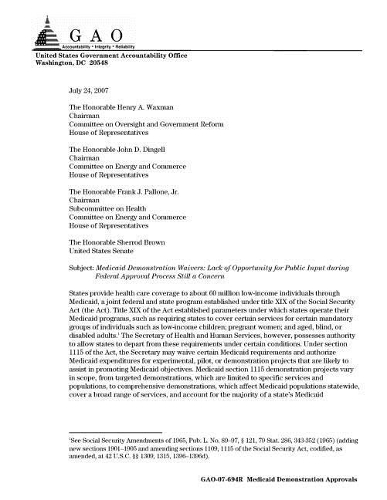 Medicaid Demonstration Waivers: Lack of Opportunity for Public Input During Federal Approval Process Still a Concern