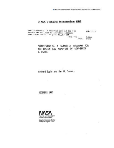 A Computer Program for the Design and Analysis of Low-Speed Airfoils, Supplement