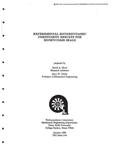 Experimental Rotordynamic Coefficient Results for Honeycomb Seals