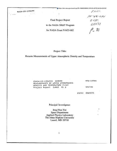 Remote Measurements of Upper Atmospheric Density and Temperature