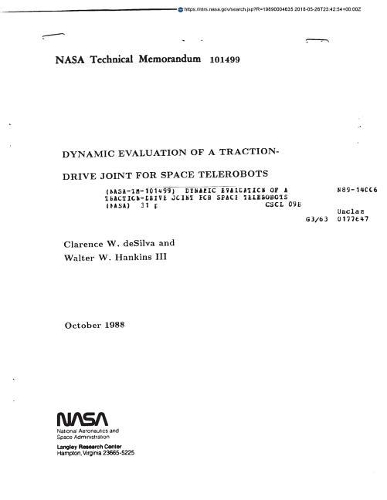 Dynamic Evaluation of a Traction-Drive Joint for Space Telerobots