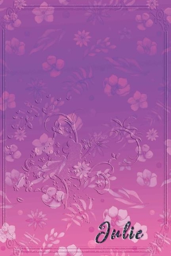 Julie: Personalized Name Embossed Lavender Purple Pink Shade Gradient with floral Inspired - Blank Lined Notebook Journal - Diary Note Taking -Multiple Usa