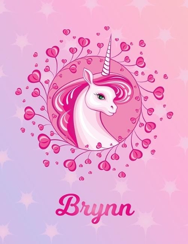 Brynn: Unicorn Large Blank Primary Sketchbook Paper - Pink Purple Magical Horse Personalized Letter B Initial Custom First Name Cover - Drawing Sketch Book