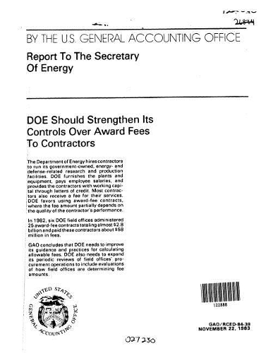 Doe Should Strengthen Its Controls Over Award Fees to Contractors