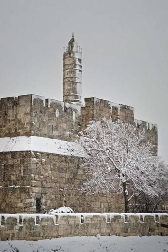 Tower of David in Jerusalem During Snowfall Journal: 150 Page Lined Notebook/Diary