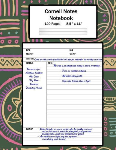 Cornell Notes Notebook: Note Taking System, For Students, Writers, Meetings, Lectures Large Size 8.5" x 11" (21.59 x 27.94 cm), Durable Matte Chalk Drawings On Green Cover 