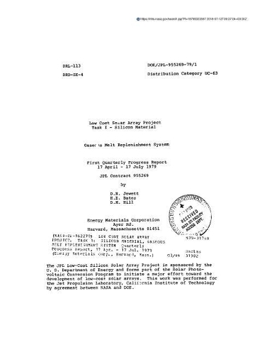 Low Cost Solar Array Project. Task 1: Silicon Material, Gaseous Melt Replenishment System
