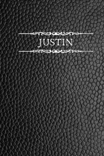 Justin: Personalized Name Journal For Men (Black Faux Leather Design)
