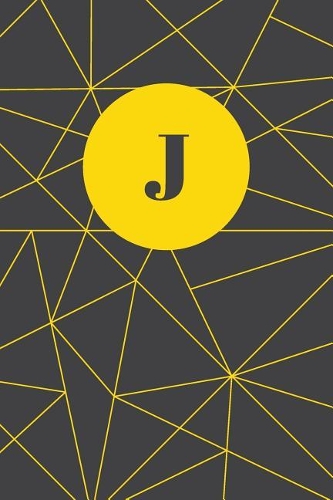 Monogram Initial J Notebook: Yellow and Dark Grey Geometric, Wide Ruled Notebook for Women, 120 Pages, 6x9