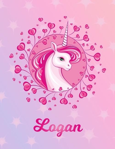 Logan: Unicorn Large Blank Primary Sketchbook Paper - Pink Purple Magical Horse Personalized Letter L Initial Custom First Name Cover - Drawing Sketch Book