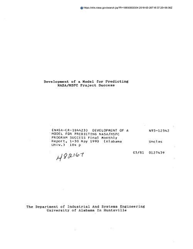 Development of a Model for Predicting Nasa/Msfc Program Success