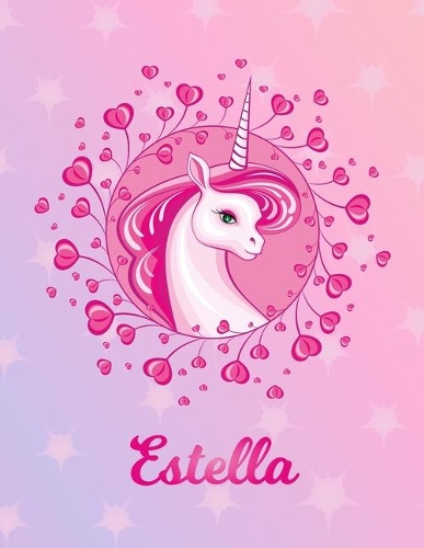 Estella: Unicorn Large Blank Primary Sketchbook Paper - Pink Purple Magical Horse Personalized Letter E Initial Custom First Name Cover - Drawing Sketch Book