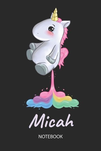 Micah - Notebook: Blank Lined Personalized & Customized Name Rainbow Farting Unicorn School Notebook / Journal for Girls & Women. Funny Unicorn Desk Accessories for K