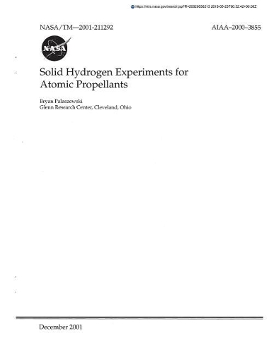 Solid Hydrogen Experiments for Atomic Propellants
