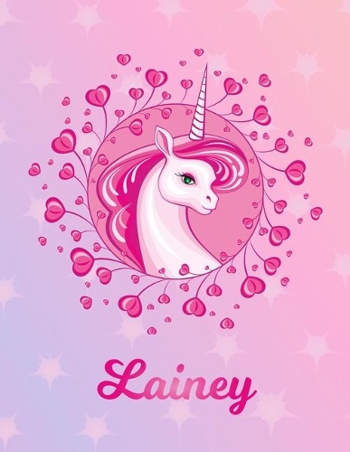 Lainey: Unicorn Large Blank Primary Handwriting Learn to Write Practice Paper for Girls - Pink Purple Magical Horse Personalized Letter L Initial Custom Fir