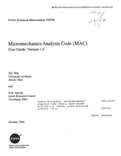 Micromechanics Analysis Code (Mac) User Guide: Version 1.0