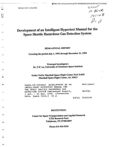 Development of an Intelligent Hypertext Manual for the Space Shuttle Hazardous Gas Detection System