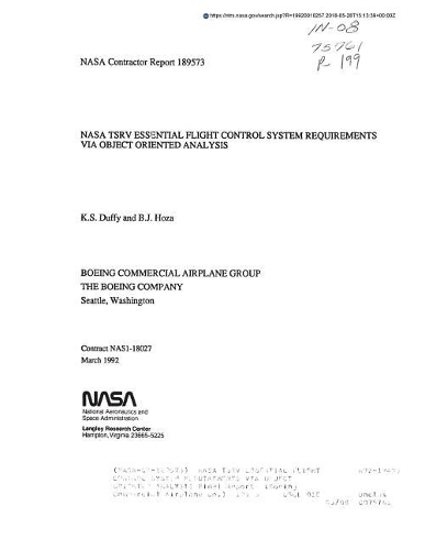 NASA Tsrv Essential Flight Control System Requirements Via Object Oriented Analysis