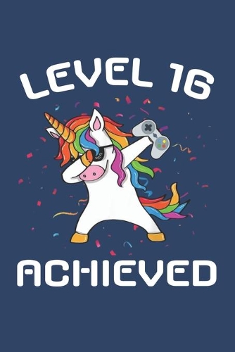 Level 16 achieved Notebook, funny dabbing unicorn Gamer birthday gift blank lined journal