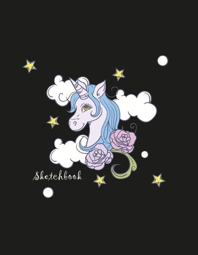 sketchbook: Cute unicorn on black cover (8.5 x 11) inches 110 pages, Blank Unlined Paper for Sketching, Drawing, Whiting, Journaling & Doodling(3 Cute Unicorn on Black Sketchbook)