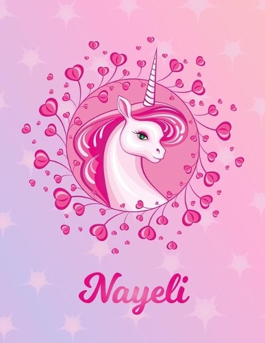 Nayeli: Unicorn Large Blank Primary Handwriting Learn to Write Practice Paper for Girls - Pink Purple Magical Horse Personalized Letter N Initial Custom Fir