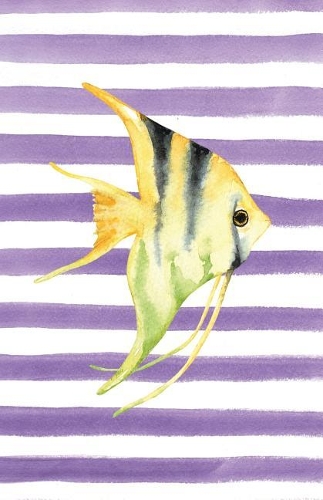 Yellow Angelfish Watercolor Stripe Journal, Narrow Ruled: Blank Daily Writing Notebook Diary with Ruled Lines (Coastal Beaches & Nautical)