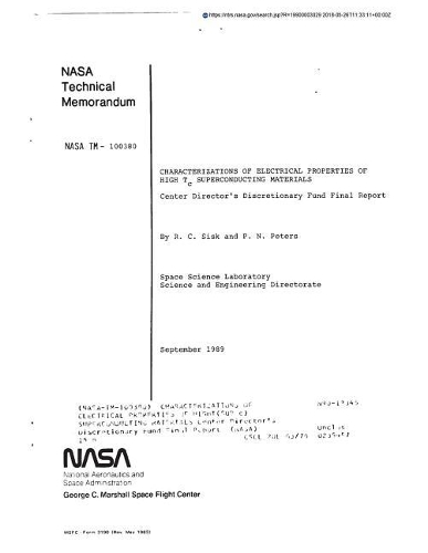 Characterizations of Electrical Properties of Hight(sub C) Superconducting Materials