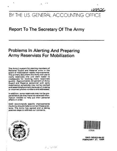 Problems in Alerting and Preparing Army Reservists for Mobilization