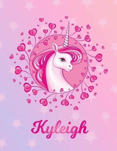 Kyleigh: Unicorn Large Blank Primary Handwriting Learn to Write Practice Paper for Girls - Pink Purple Magical Horse Personalized Letter K Initial Custom Fir