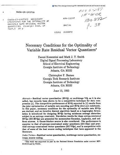 Necessary Conditions for the Optimality of Variable Rate Residual Vector Quantizers