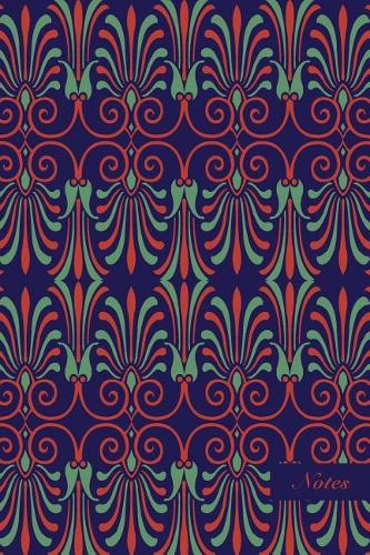 Notes: 6"x9" Blank Lined Page Notebook Oriental Spiral Curve Cross Botanic Frame Leaf Vine Seamless Pattern Cover. Matte Softcover Ruled Note Book Journal