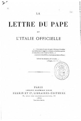 La lettre du pape et l'italie officielle