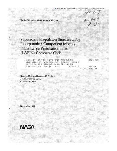 Supersonic Propulsion Simulation by Incorporating Component Models in the Large Perturbation Inlet (Lapin) Computer Code