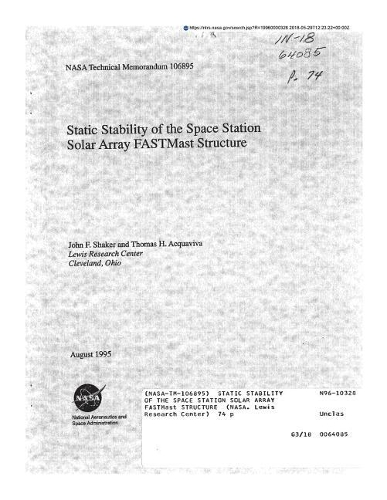 Static Stability of the Space Station Solar Array Fastmast Structure