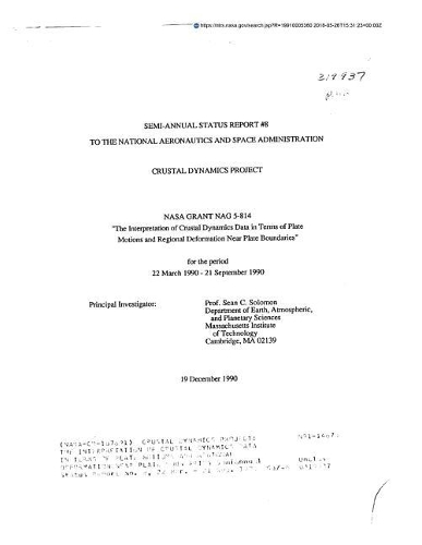 Crustal Dynamics Project: The Interpretation of Crustal Dynamics Data in Terms of Plate Motions and Regional Deformation Near Plate Boundaries