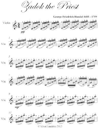 Zadok the Priest Easy Violin Sheet Music